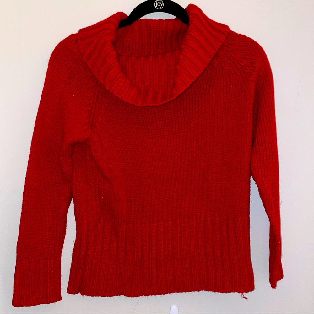 Red ribbed cowl neck sweater. Size small